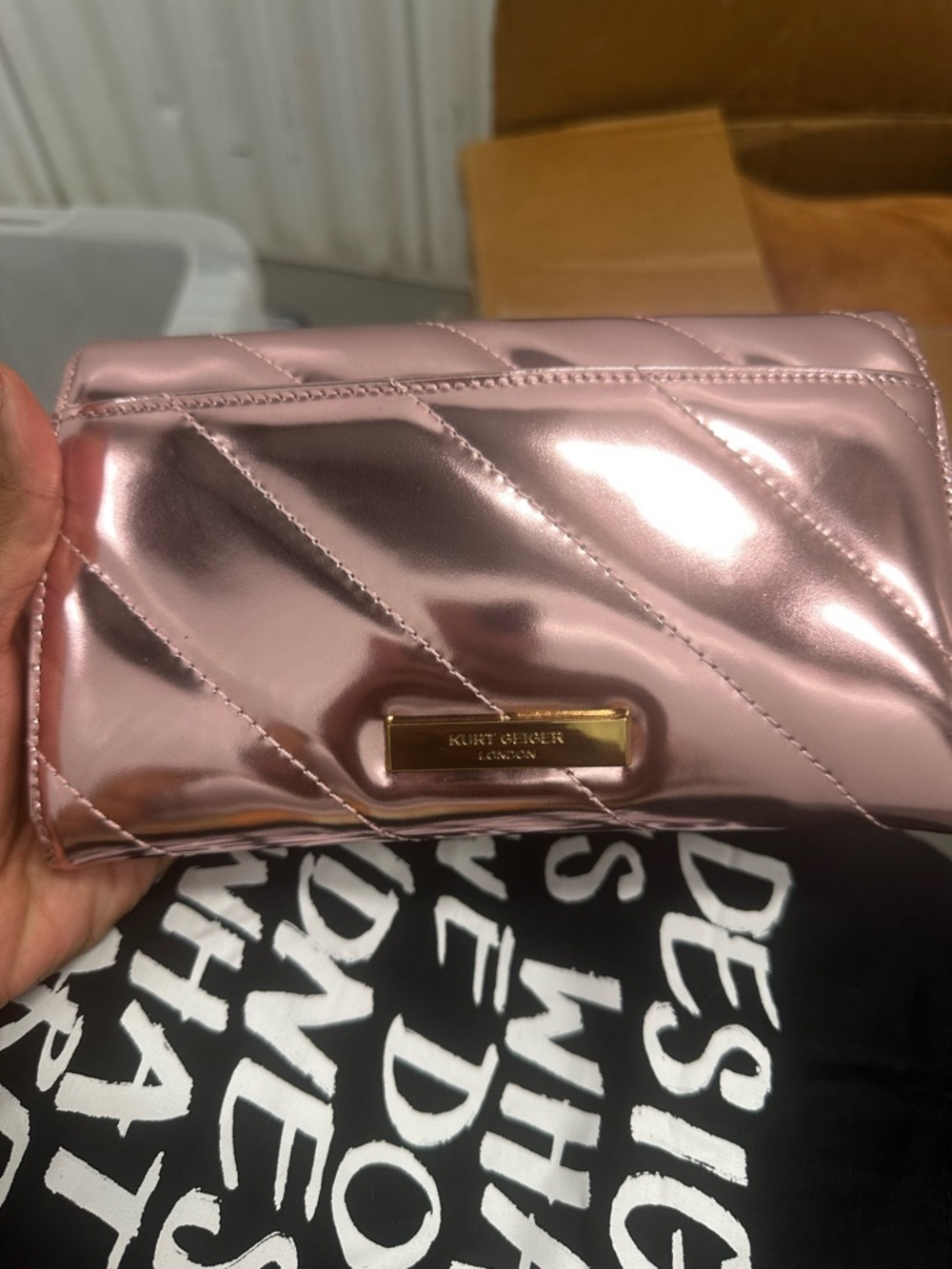 Women’s Quilted Metallic Rose Gold Wallet - Picture 2 of 3